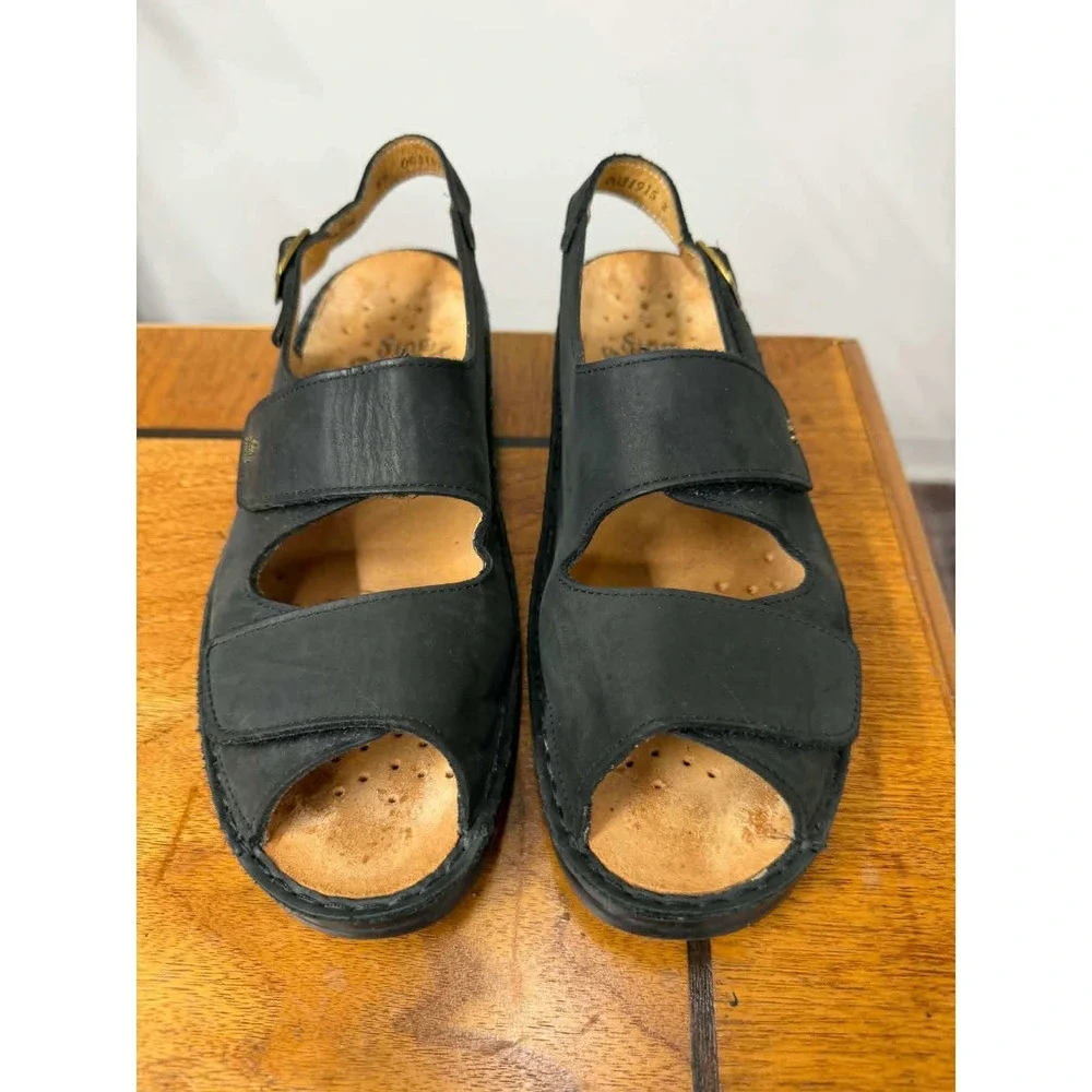Finn Comfort Women's 6.5 UK 9 US Black Leather Slingback Sandals Made in Germany